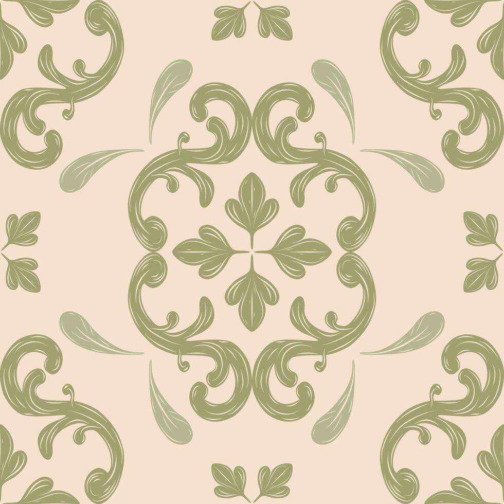 Intricate Flourish Luxury Tiles Floor Decoration Seamless Pattern. Repeat Glamorous Classic Medieval Victorian Baroque For Royal Rich Opulence Style Mosaic Hand Drawn Embroidery Florals Botany Jade vector