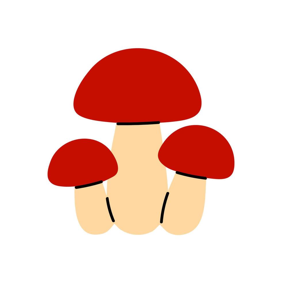 Cluster of red mushrooms with thick stems and round caps vector
