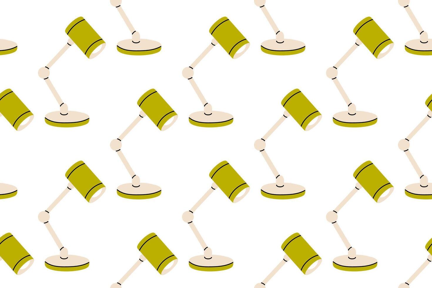 Seamless pattern with green desk lamps on yellow background, ideal for workspace, productivity, or learning environment visuals vector