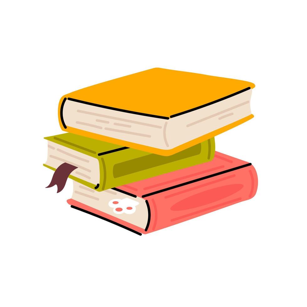 Cozy stack of three vintage books with bookmark and decoration vector