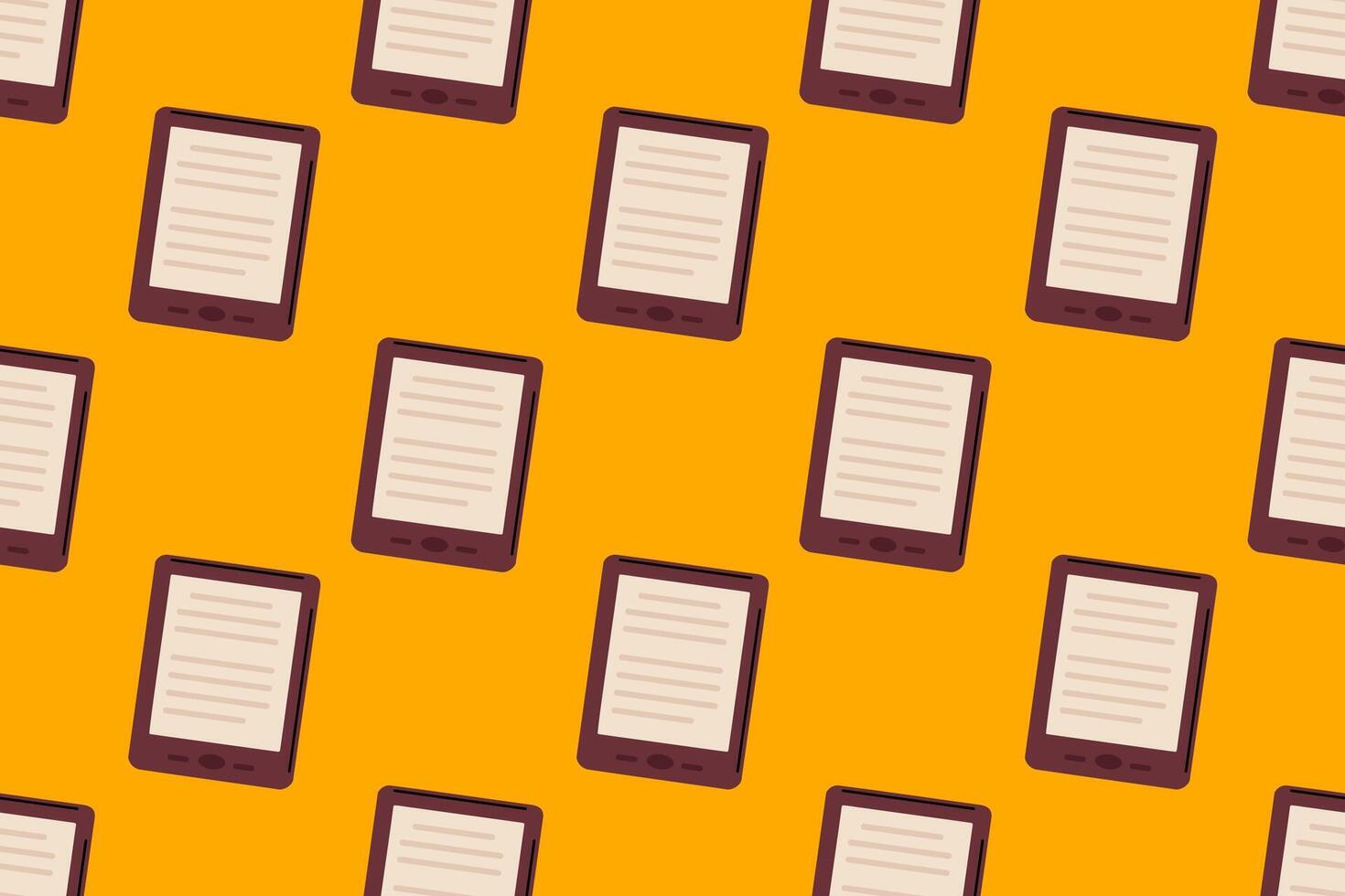 Seamless pattern with digital ebook readers on orange background, great for reading apps, learning tools, and tech-focused designs vector