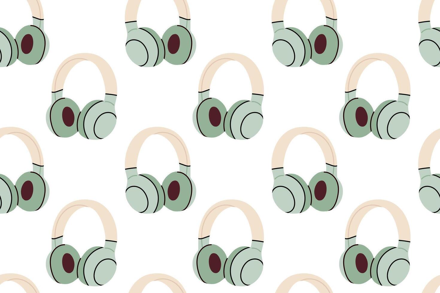 Seamless pattern of wireless headphones on white background, suitable for podcast, audio content, and modern media visuals vector