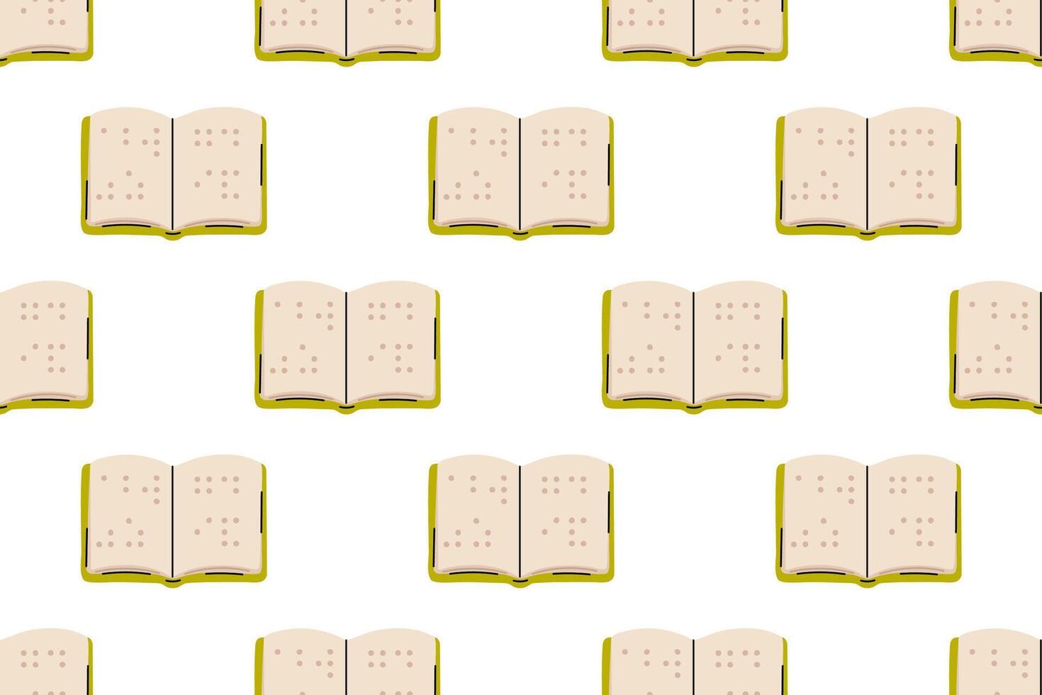 Seamless pattern of open braille books on white background, ideal for accessibility, inclusive education, and visually impaired reading themes vector