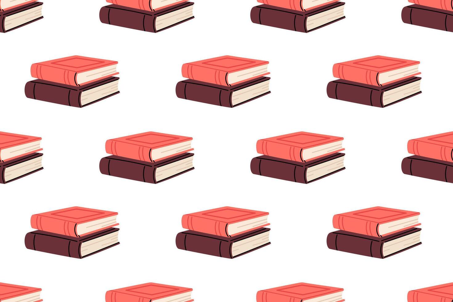 Repeating pattern of stacked hardcover books in red and brown tones vector