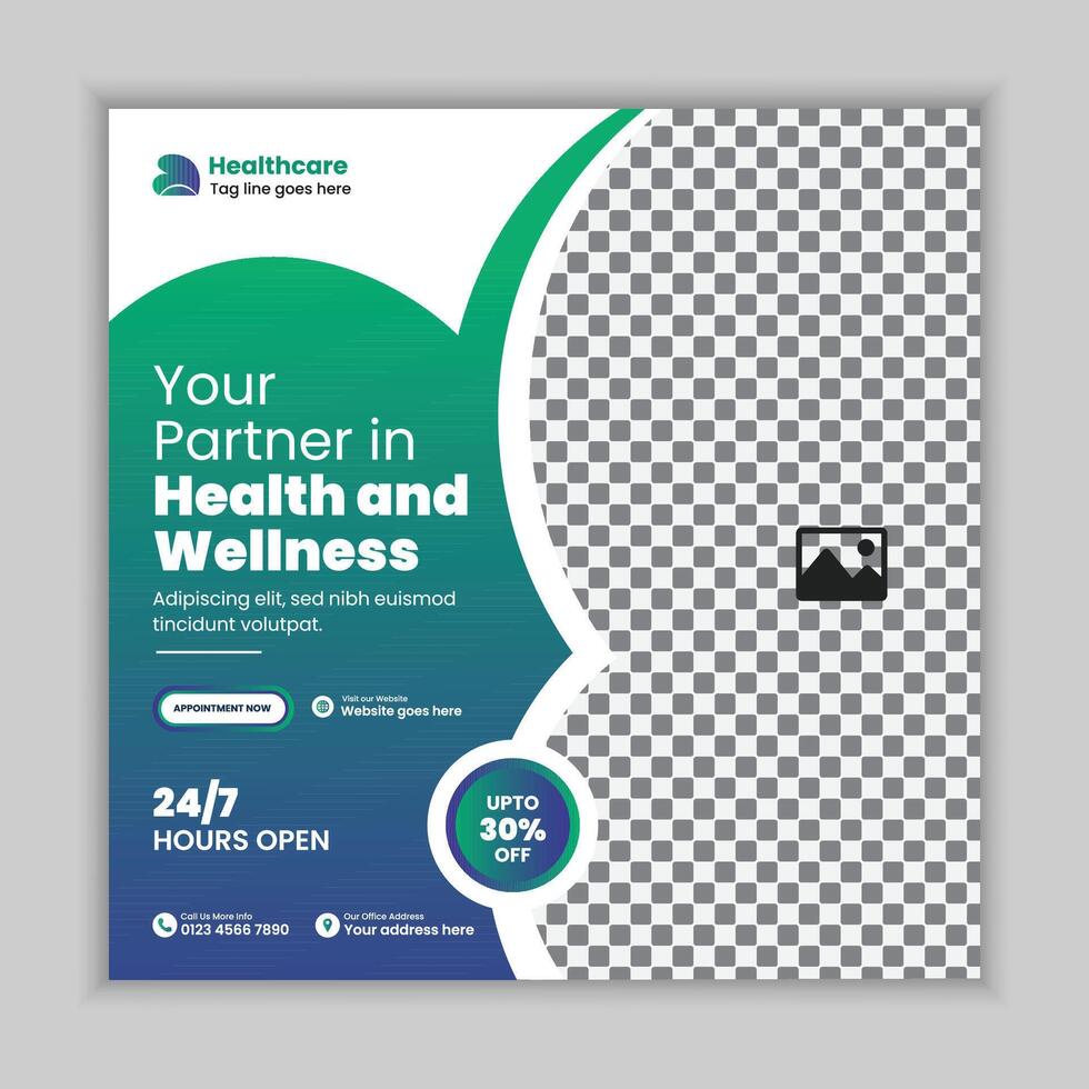 Medical Healthcare Social Media Post Template and Square Banner for Hospital Business vector