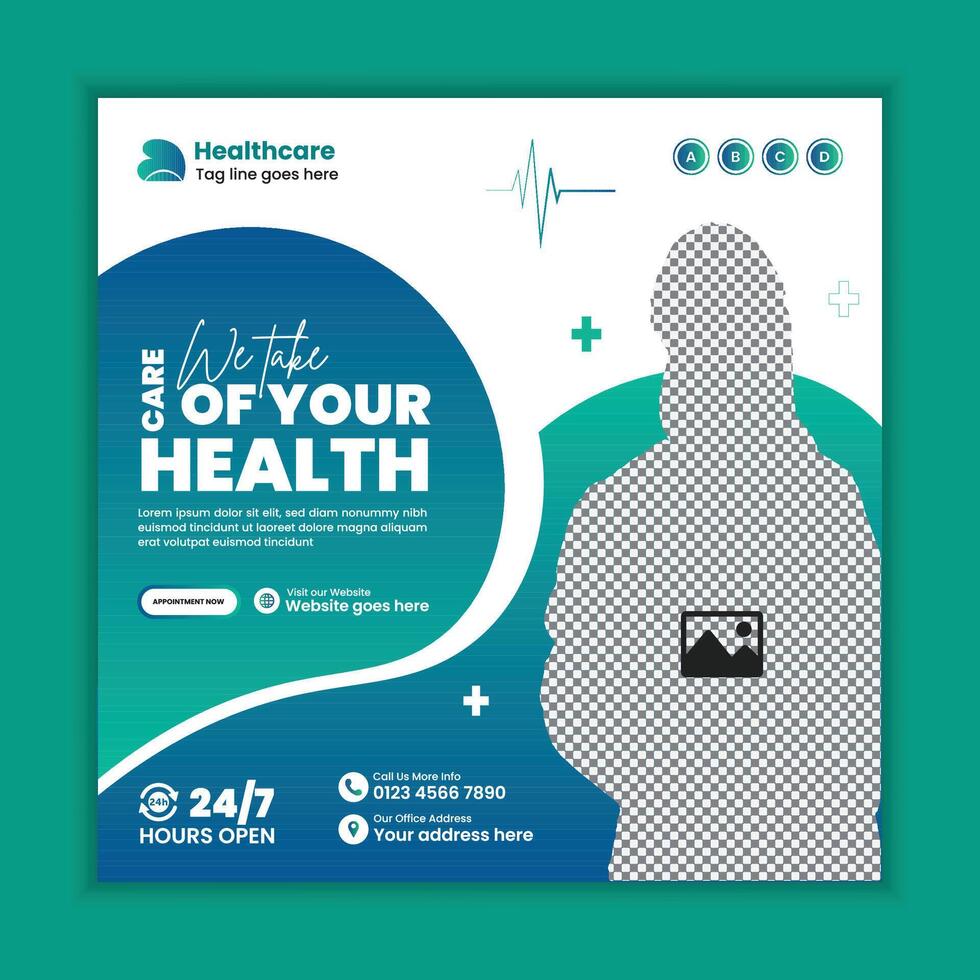 Hospital Business Social Media Post and Square Web Banner Template, Perfect for Healthcare Services Online Marketing for Clinics and Medical Centers vector