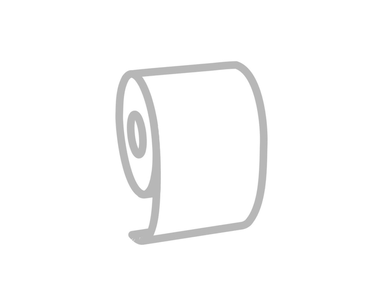 Simple, minimalist grey line art illustration of a roll of toilet paper. Perfect for website icons, app design, or representing hygiene, cleanliness, or even the concept of continuous flow. vector