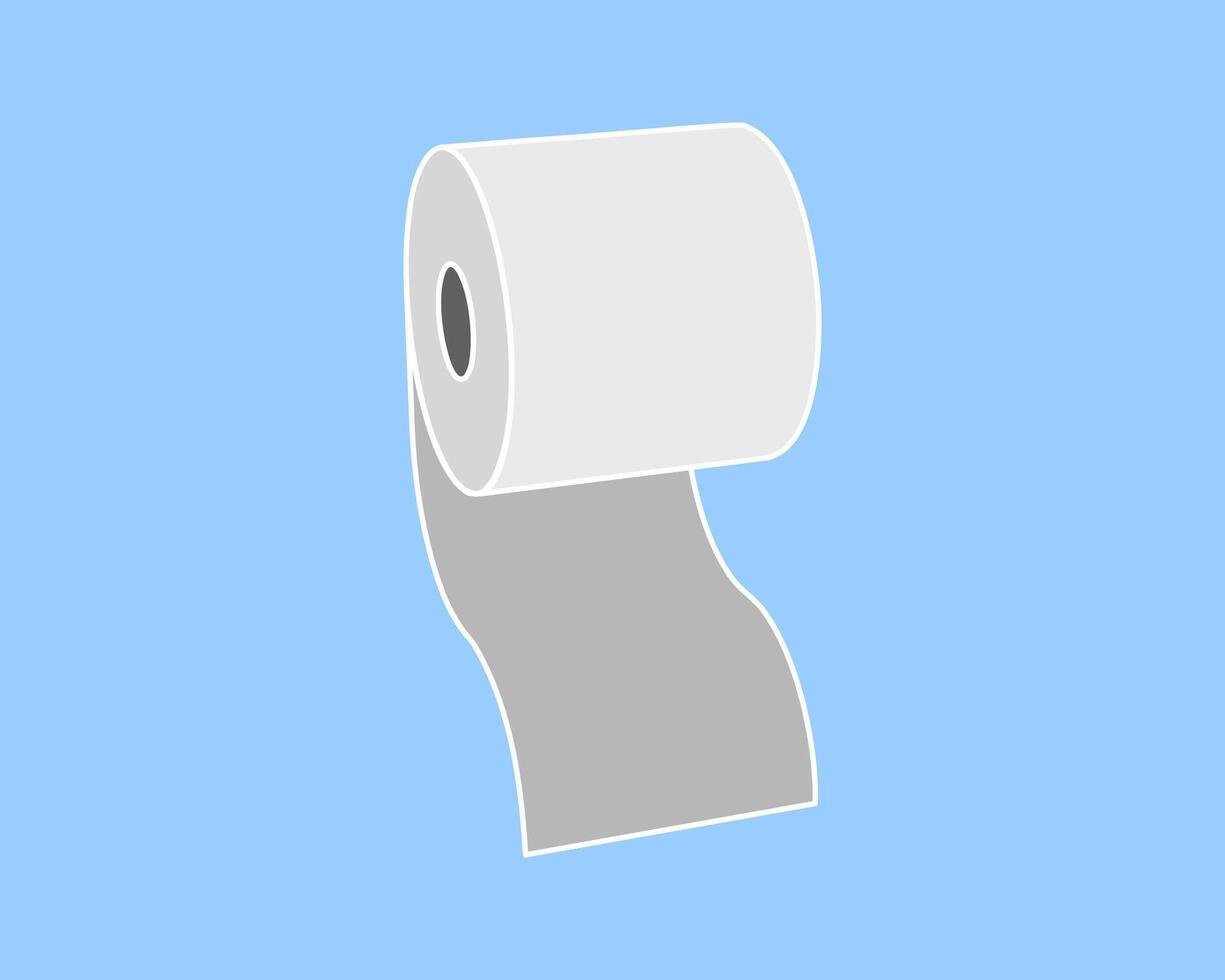 Simple, minimalist illustration of a toilet paper roll against a light blue background. Perfect for websites, apps, or presentations needing a clean, modern aesthetic. vector