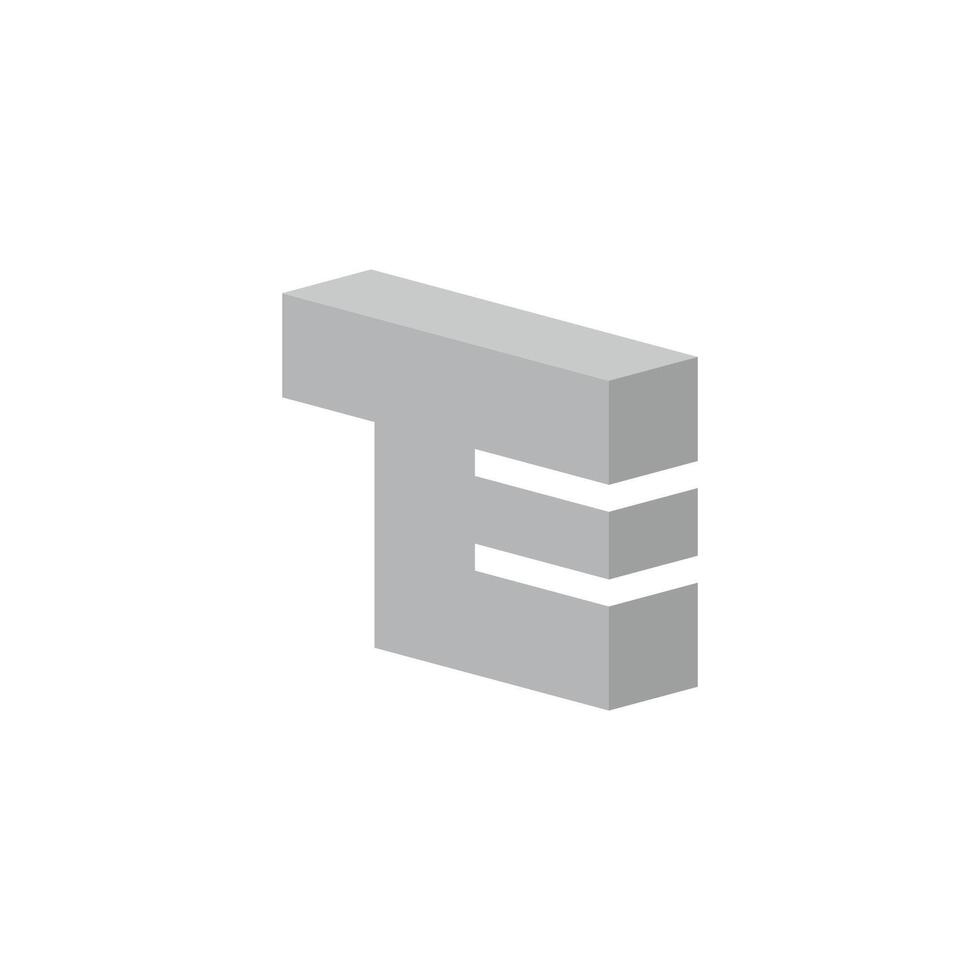 letter te simple 3d flat shadow gradient logo vector