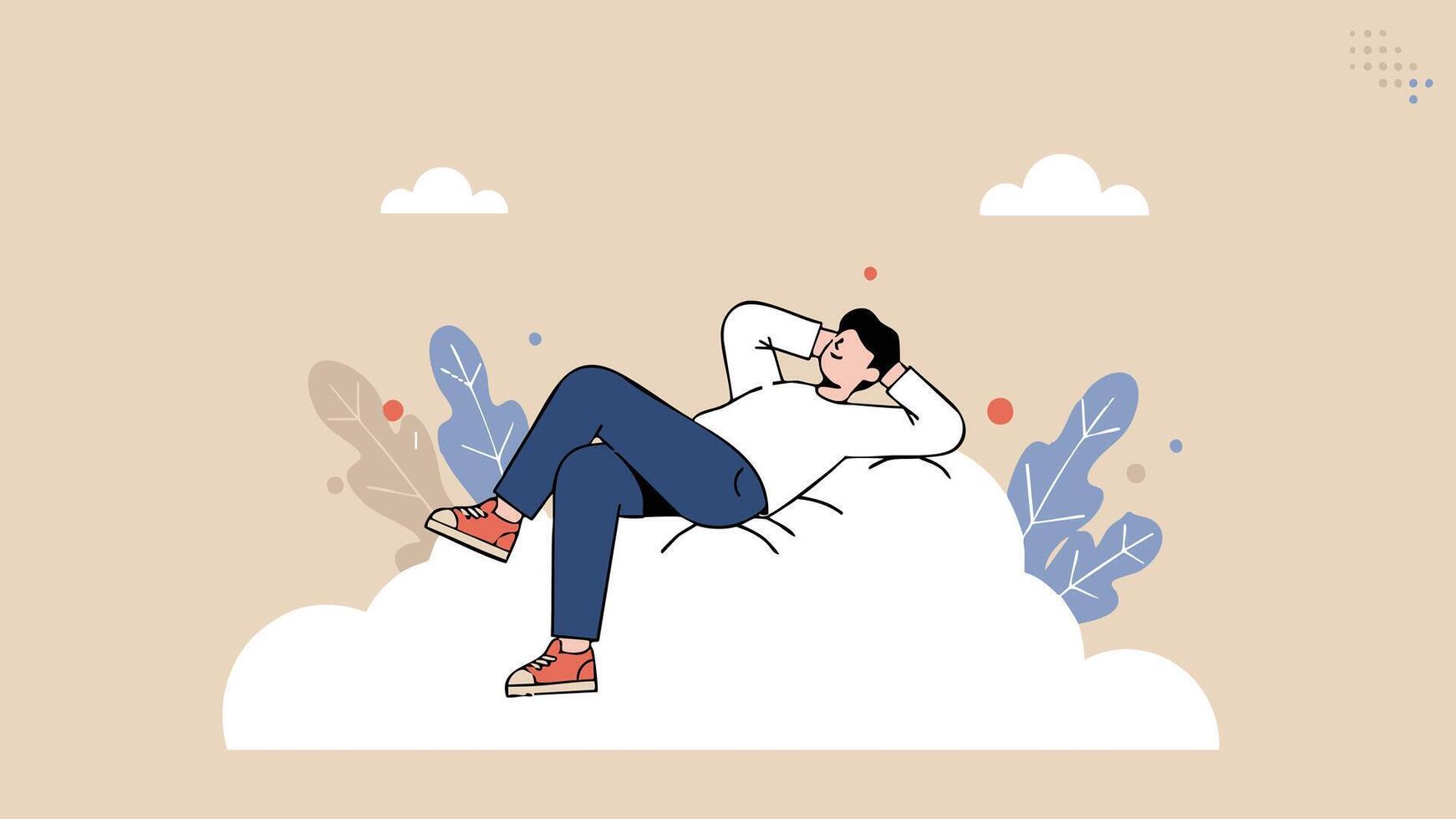 Man Relaxing on a Cloud, Dreaming of Serenity vector