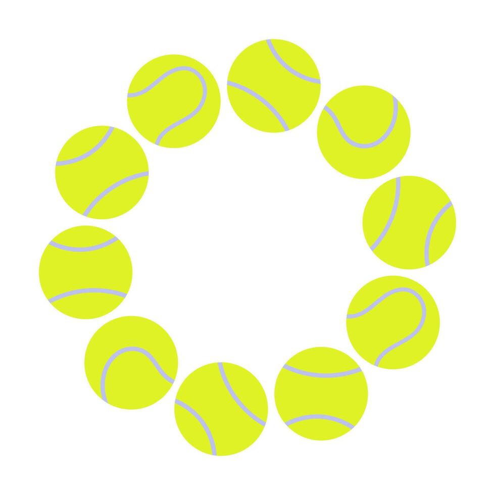 Bright tennis ball circle frame in flat style. Sporty design element for banners, posters, or tennis-themed projects. Minimal and playful illustration. vector