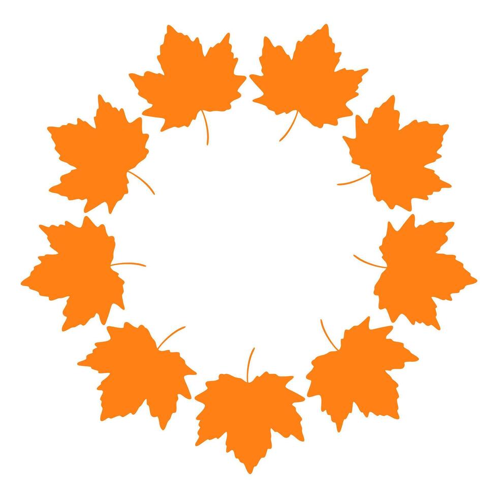 Autumn leaves circle frame. A circular frame made of bright orange maple leaves. Minimalist and clean flat design, perfect for autumn-themed compositions, greeting cards, or seasonal decorations. vector