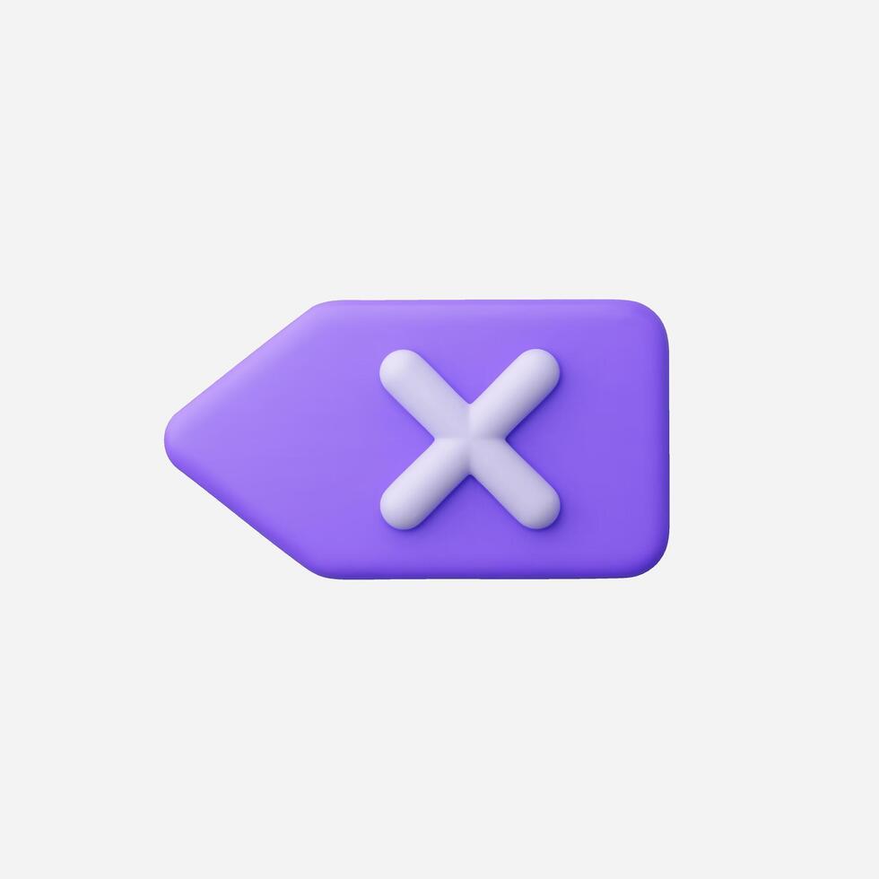 A modern purple tag icon featuring an error symbol in a clean design. vector