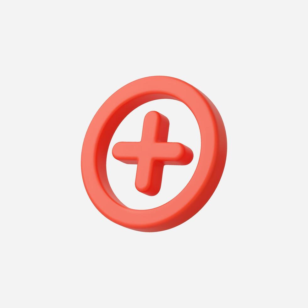 A bold red plus icon in a minimalistic 3D style. vector
