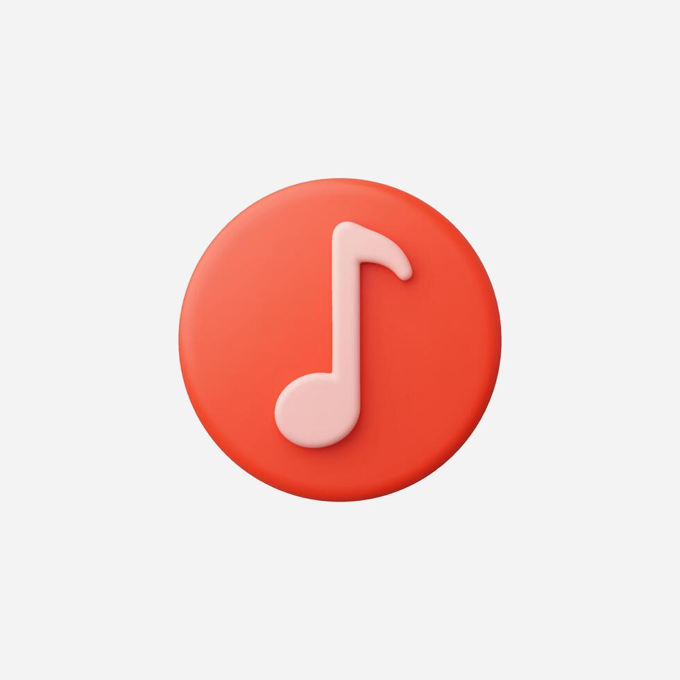 A vibrant red circular music note icon against a clean background. vector