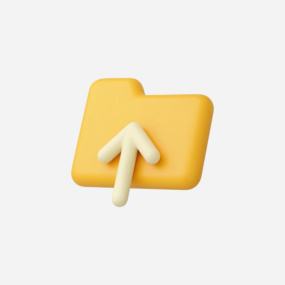 3D yellow folder icon with an upward arrow for upload representation. vector