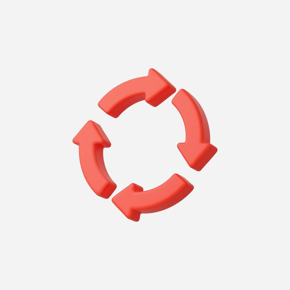 A minimalist red circular arrow icon representing rotation. vector