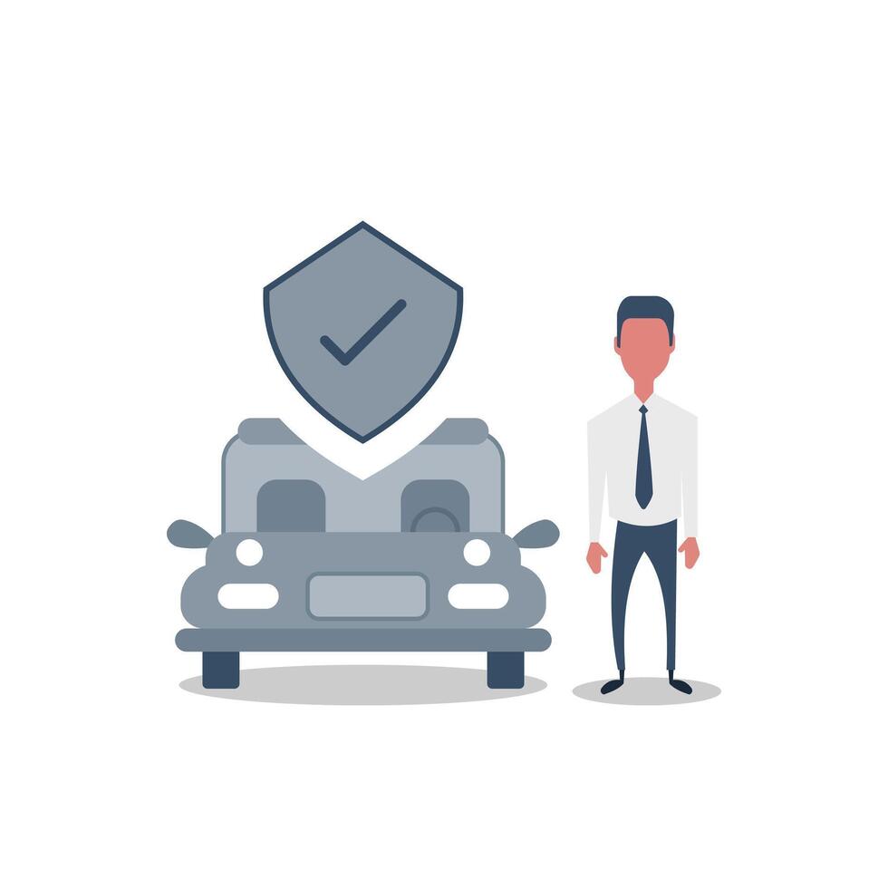 A Businessman Who Buys a Car and also Includes Insurance. Stock Illustration. Protects the car vector