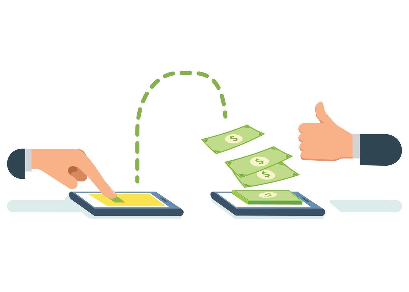 People sending and receiving money wirelessly stock illustration. Contactless, Transfer. vector
