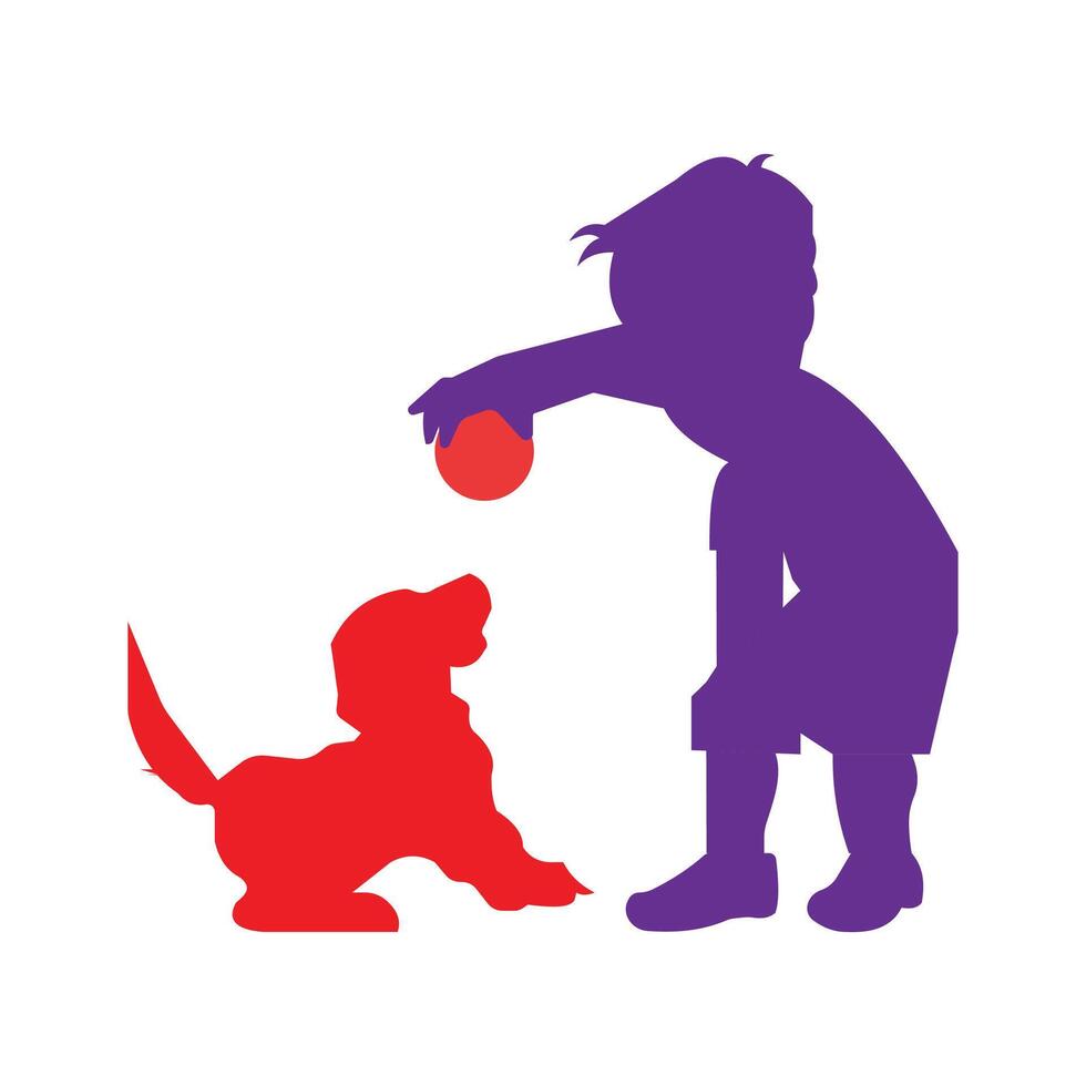 Boy playing with dog. Stock illustration vector