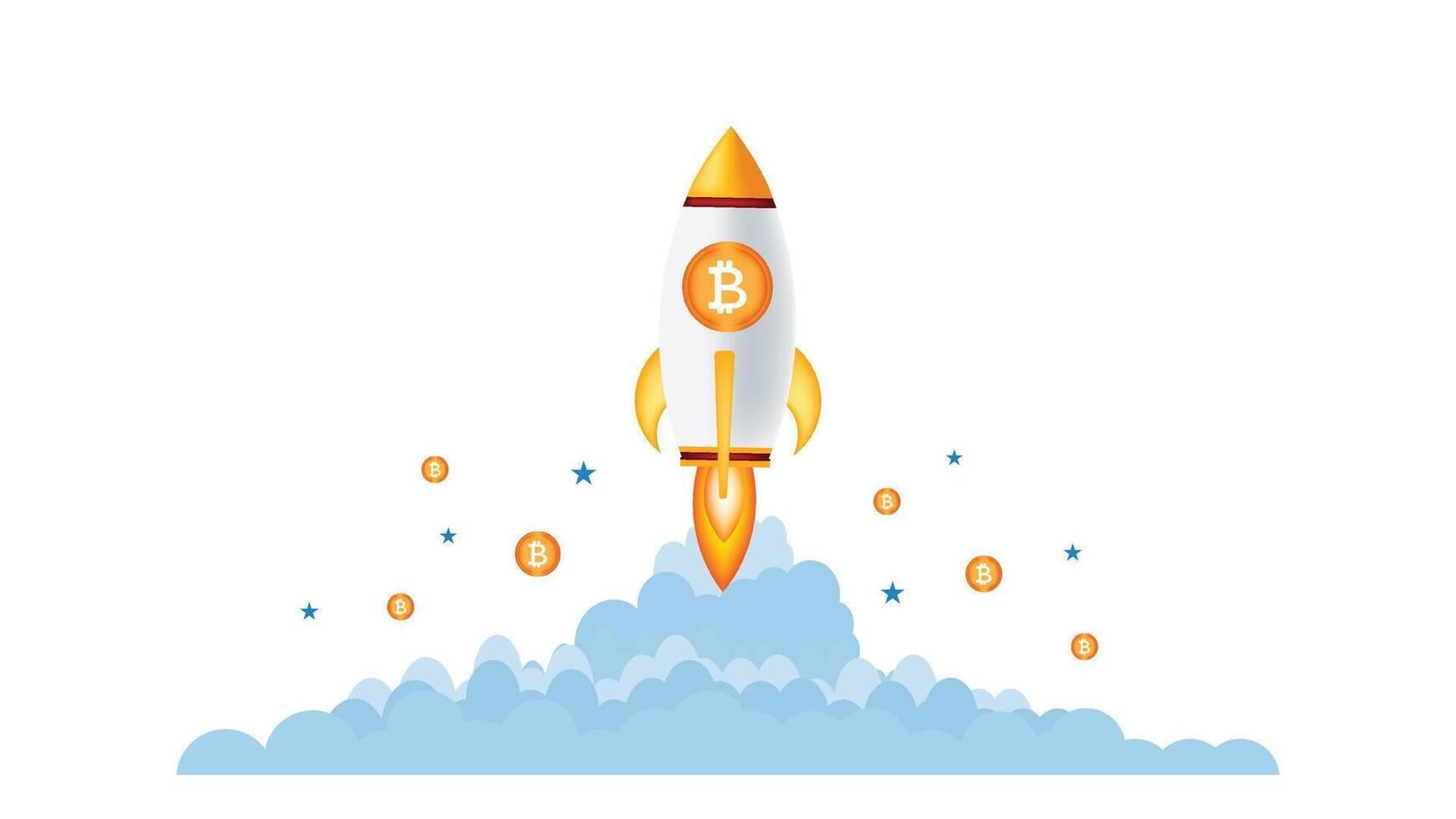 3d rocket with bitcoin symbol vector