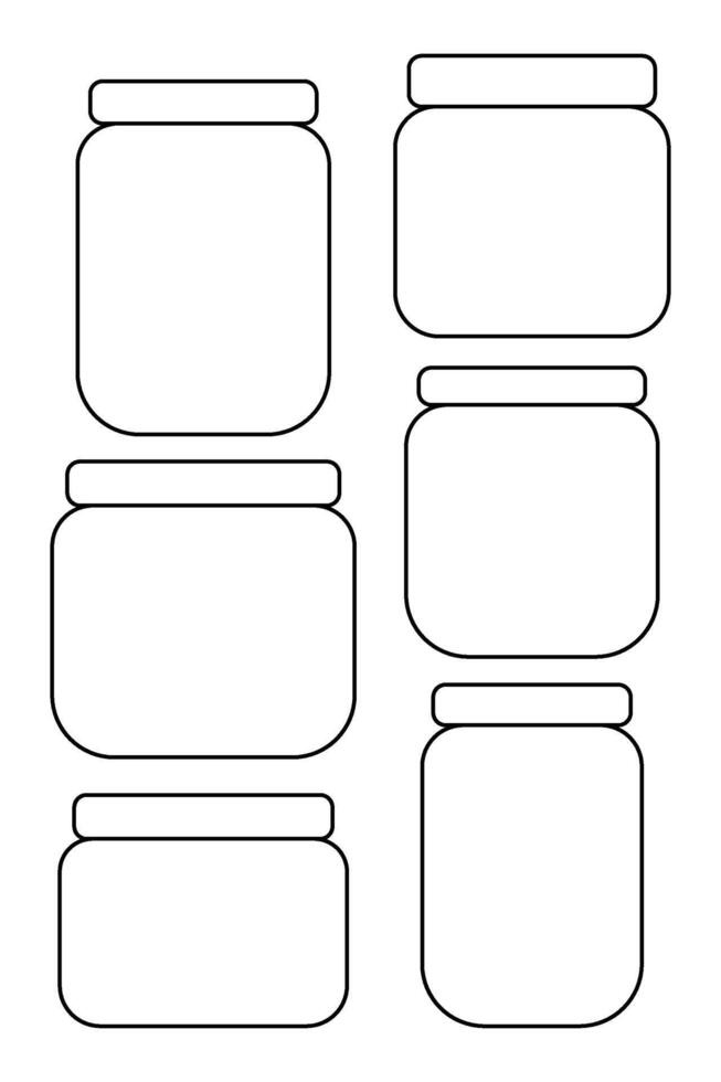 Set of blank jars outlines. Different shapes jars collection isolated on white background. vector
