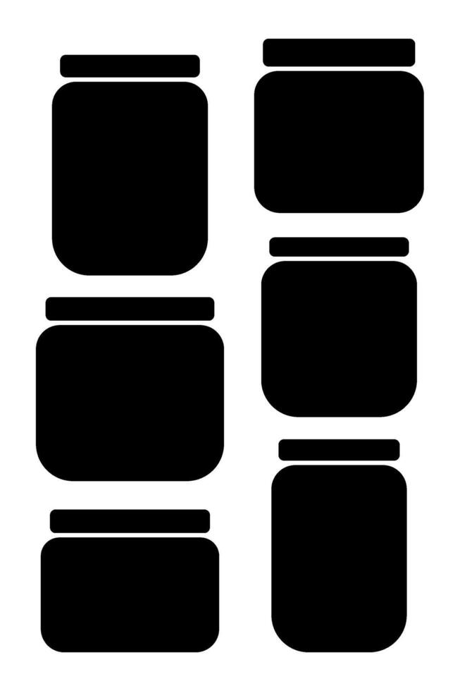 Set of black jars shapes isolated on white background. Collection of various jars silhouettes. vector