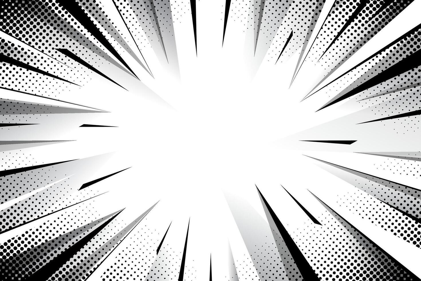 black and white radial lines halftone gradient comic background vector