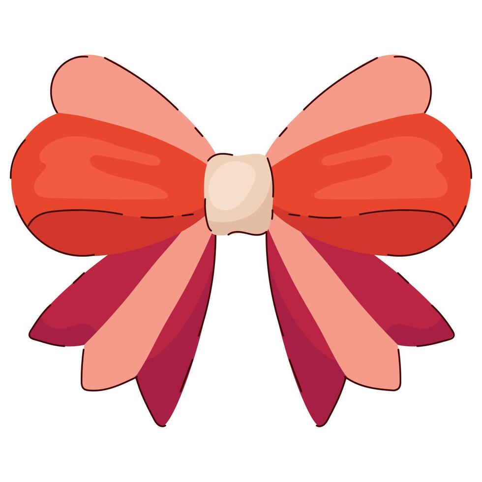 Cute Cartoon Red Ribbon in Hand Drawn Style Isolated on White Background. Cute funny bowknot perfect for Holiday events, cards, posters, patterns, gifts vector