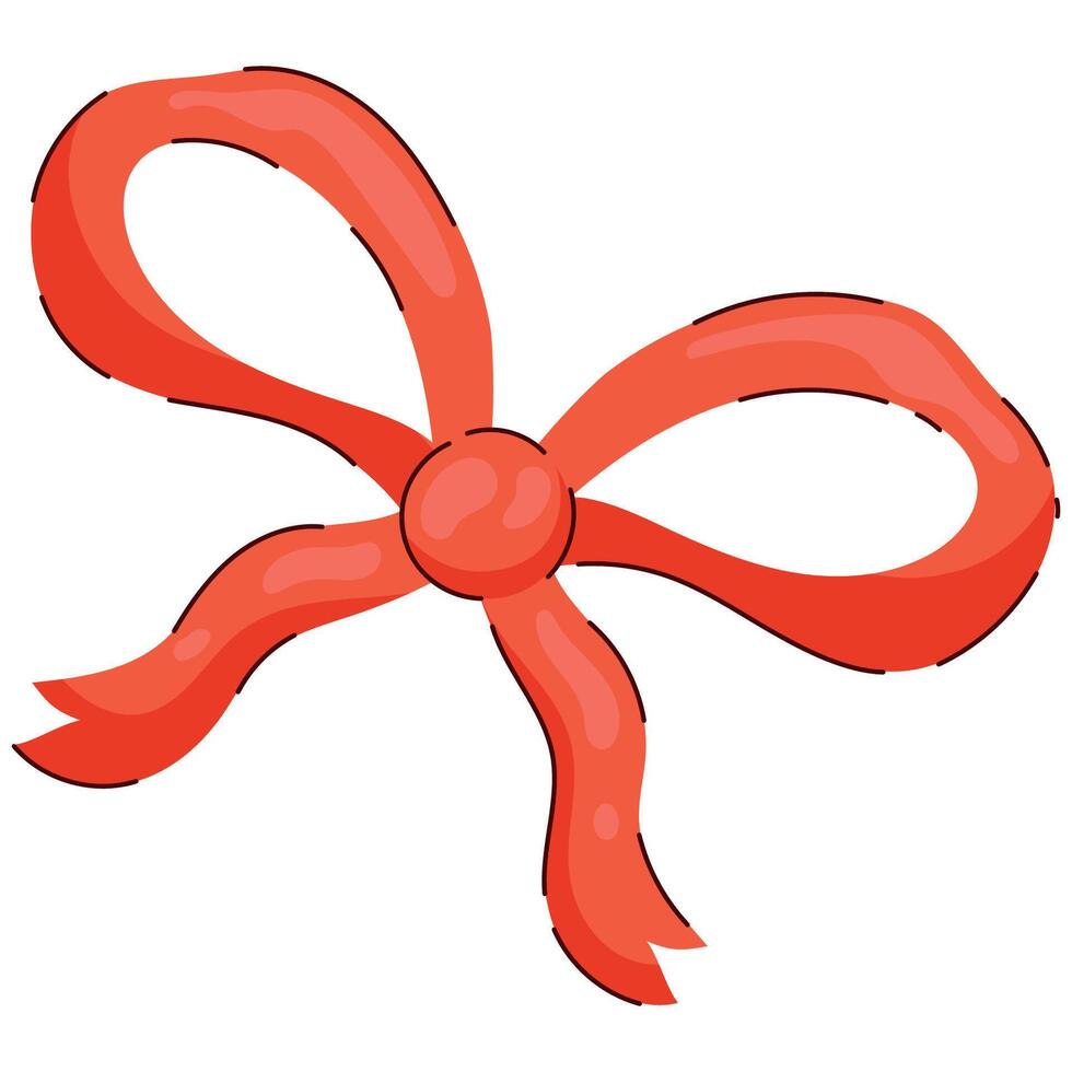 Lovely Hand Drawn Red Ribbon Isolated on White Background. Cartoon bow. Cute funny bowknot perfect for Holiday events, cards, posters, patterns, gifts vector
