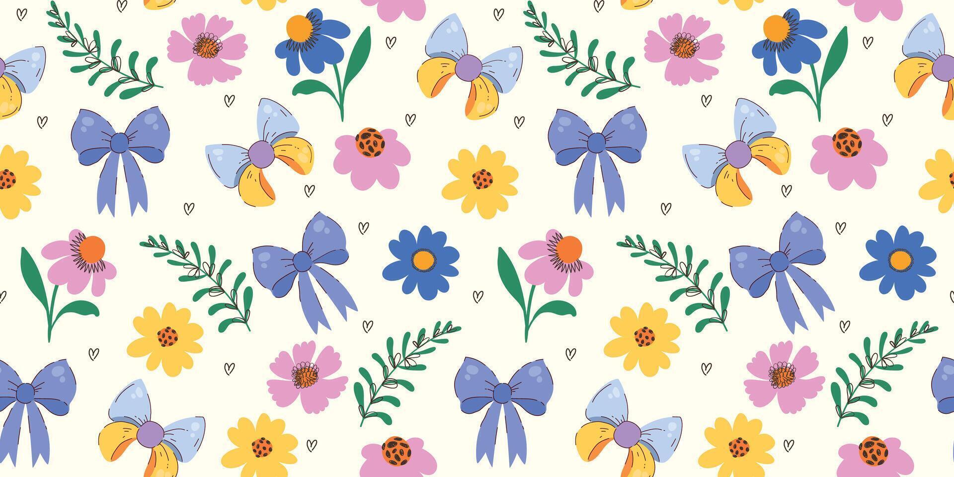 Colorful floral and bow design pattern vector