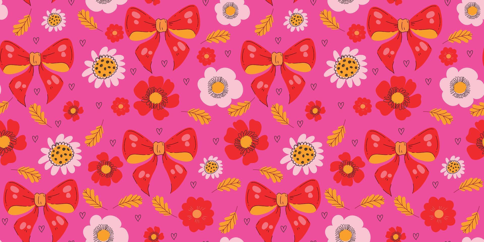 Colorful floral pattern with red bows vector