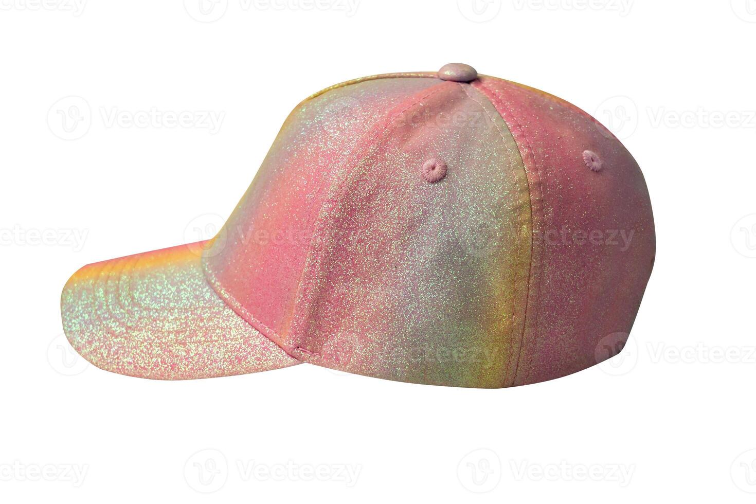 Multicolored cap side view isolated on white background. Mockup for logo placement or use in design. photo