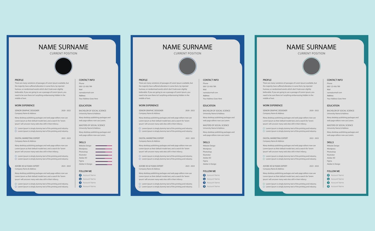 Editable clean creative modern professional job application cover letter resume cv vitae template design. vector