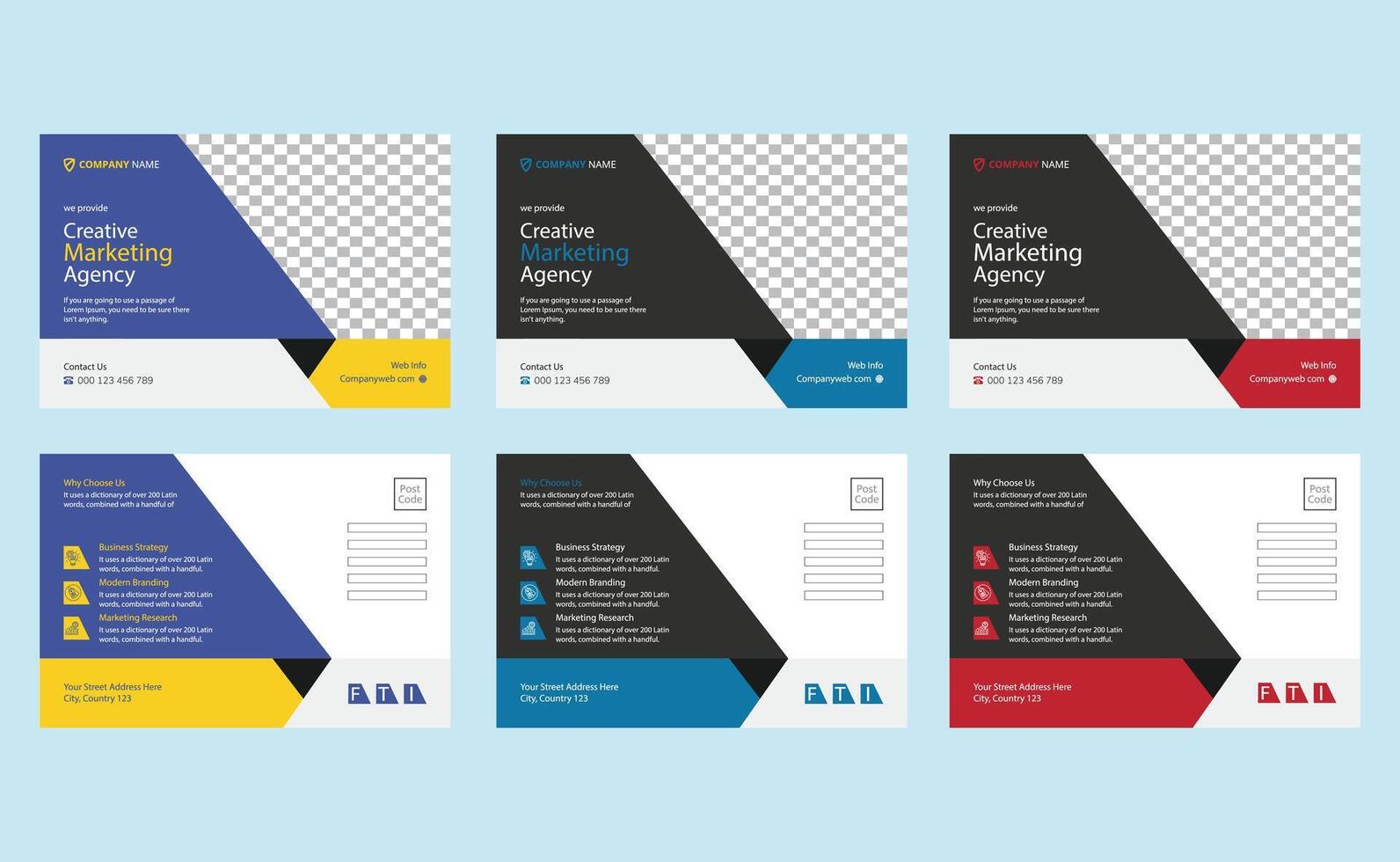 Creative modern elegant corporate professional business digital marketing agency minimalist postcard template design. vector