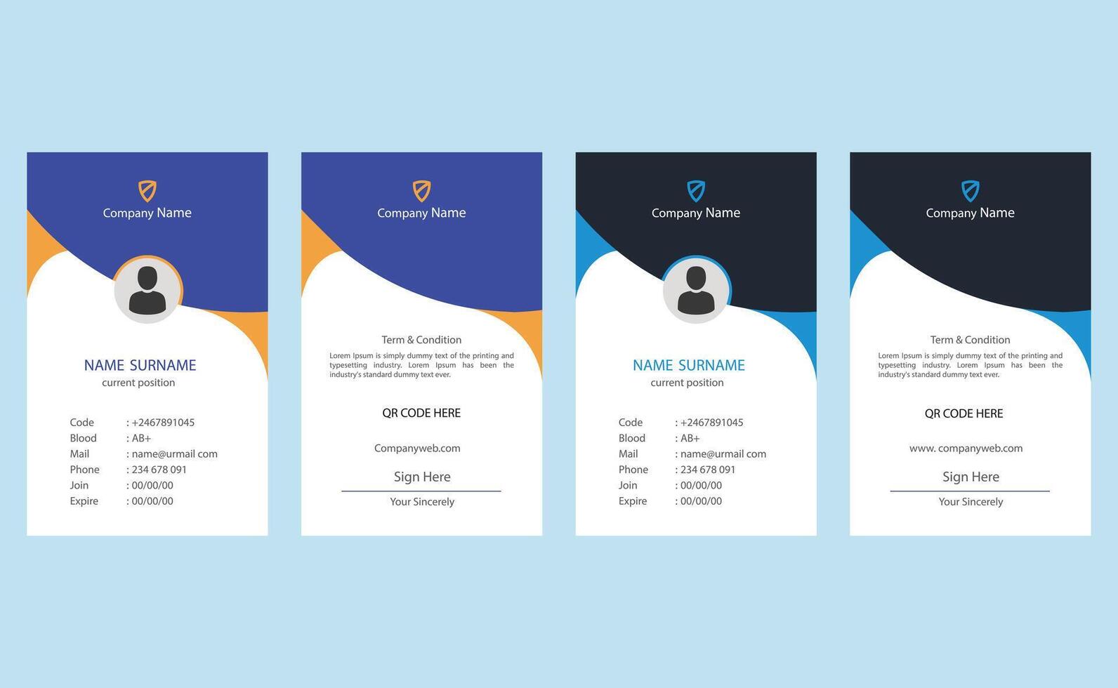 Editable clean creative modern company corporate professional business employee identity office id card design template. vector