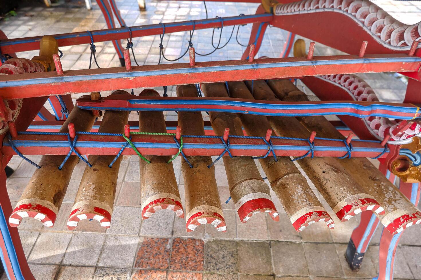 A traditional Balinese bamboo xylophone known as gambang gangsa, commonly used in gamelan ensembles. photo