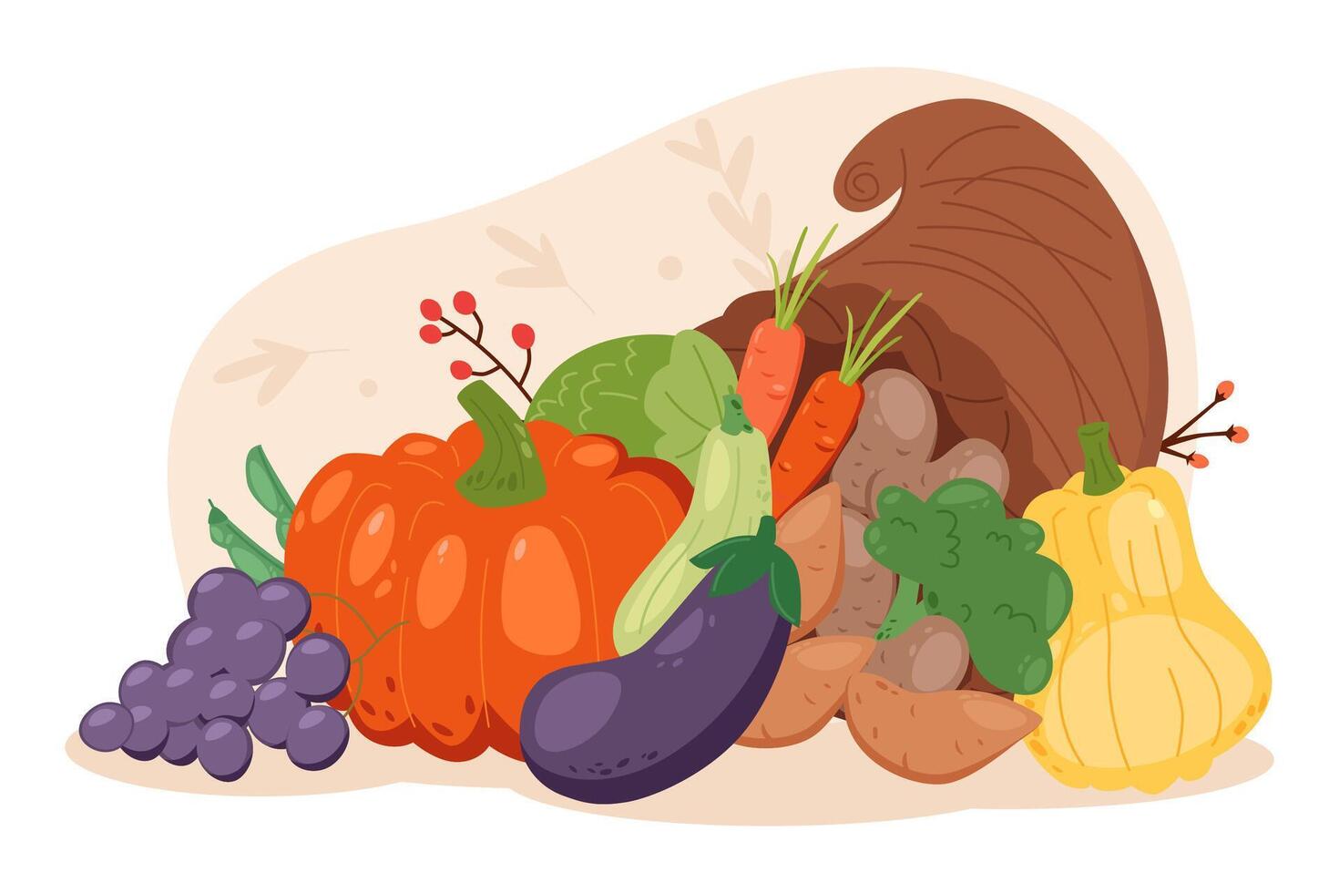 colorful vegetables in a cornucopia vector