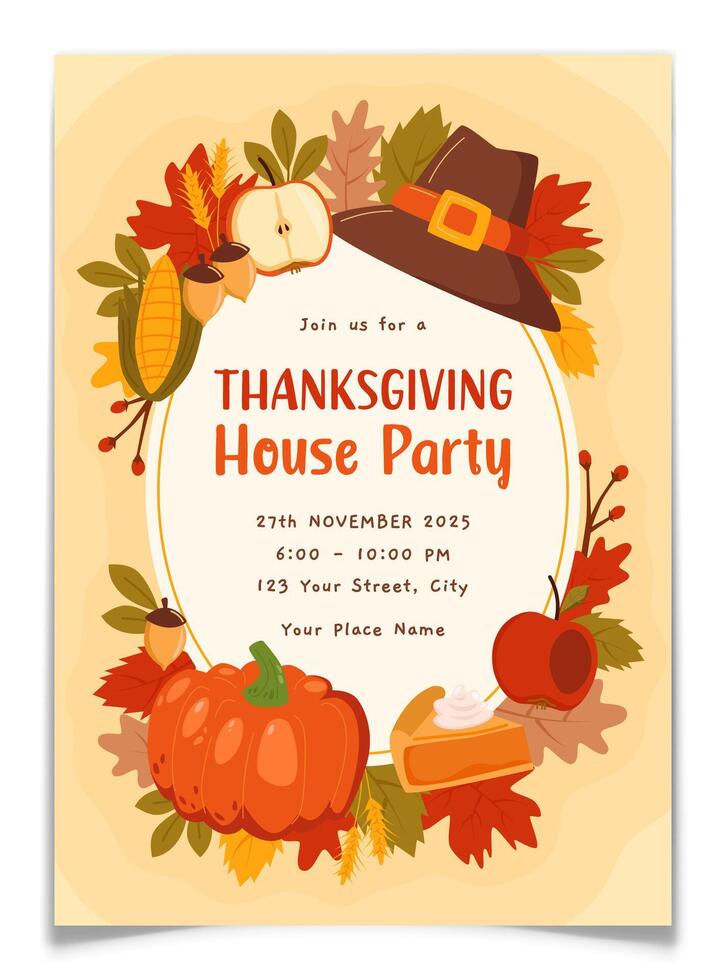 Thanksgiving house party invitation design vector