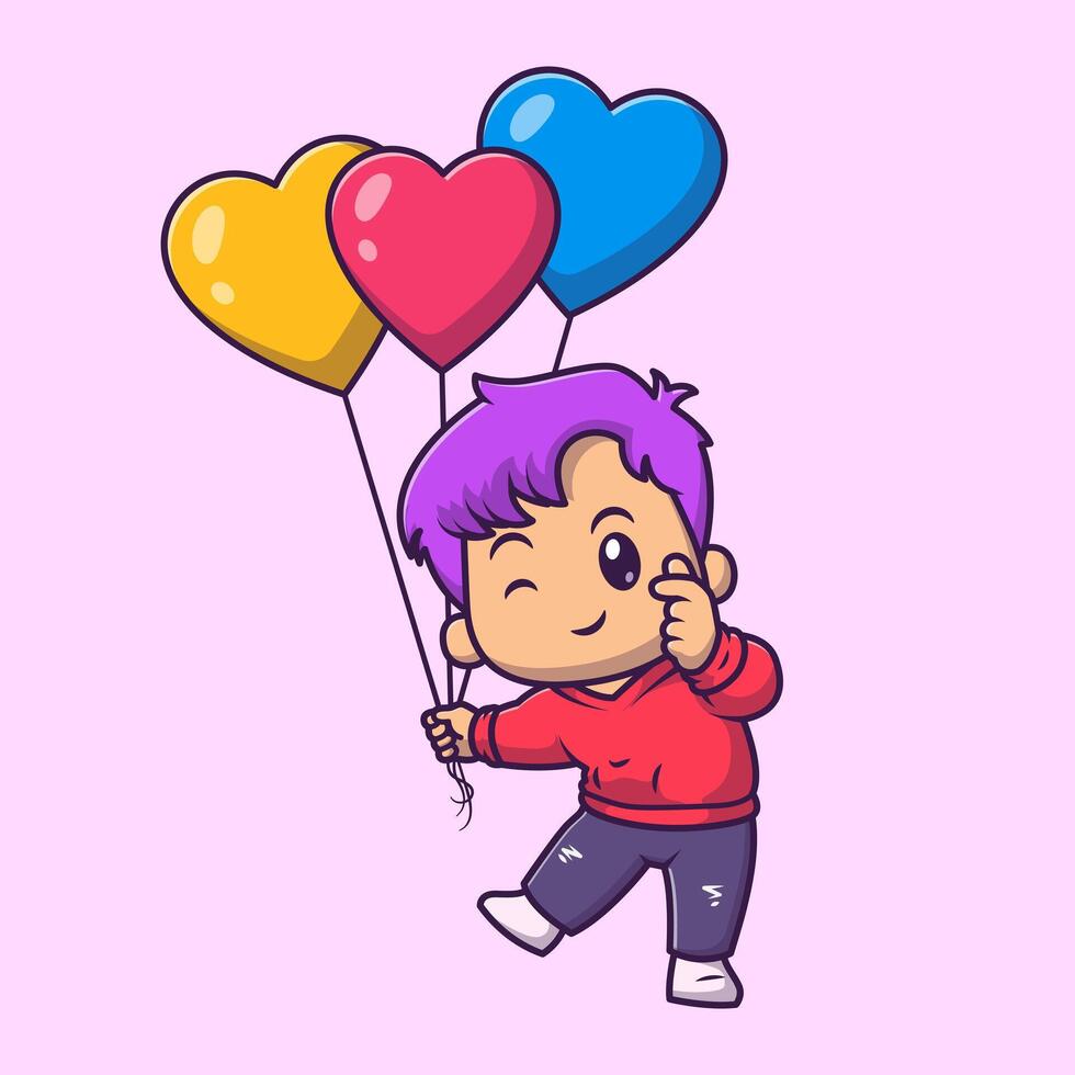 Cartoon character with heart balloons vector