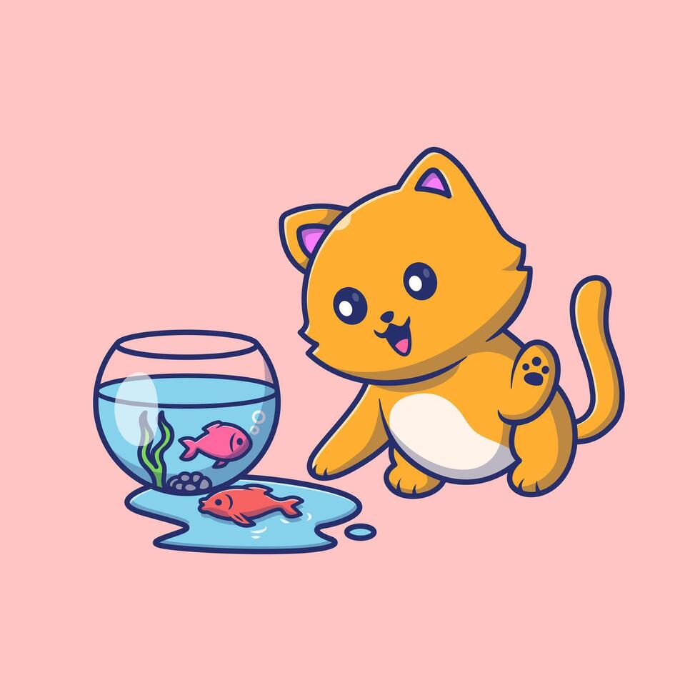 Cartoon cat and fish bowl vector