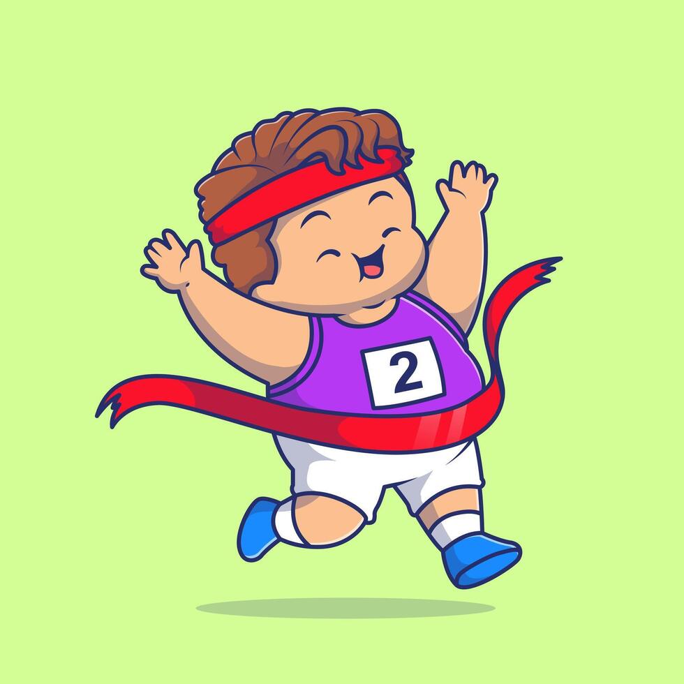 Cute Fat Boy Win Running Race Cartoon vector