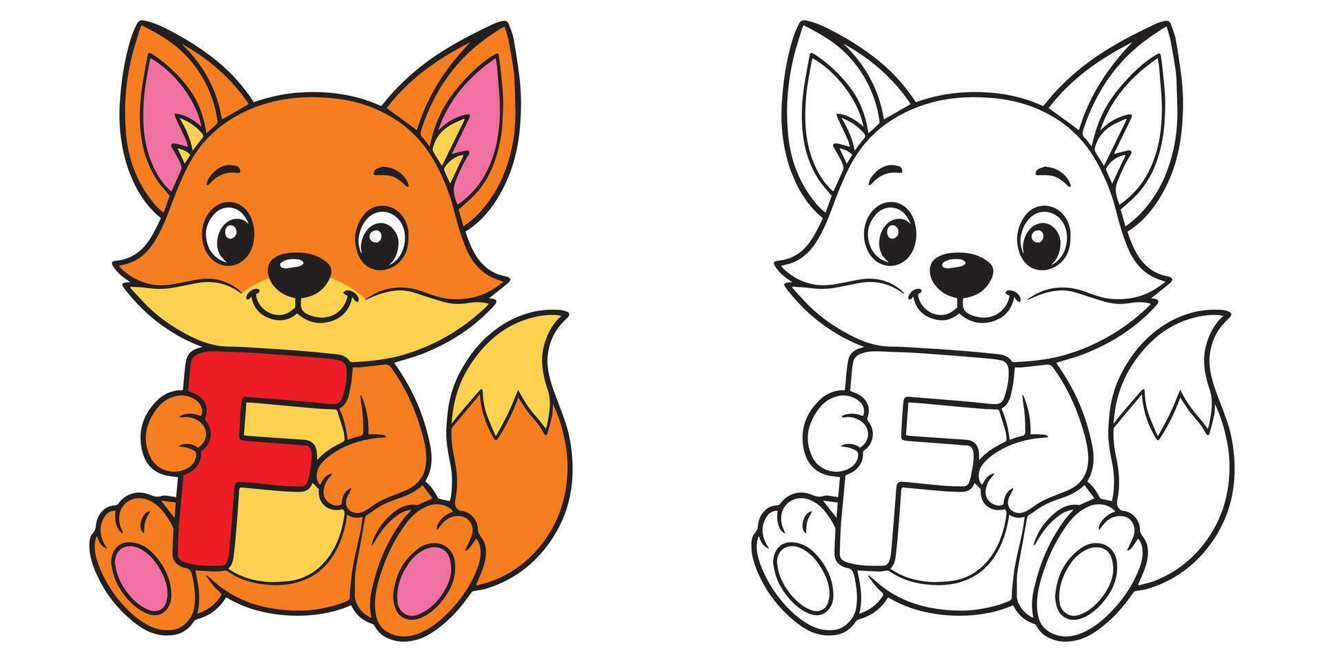 Fox holding letter F illustration vector