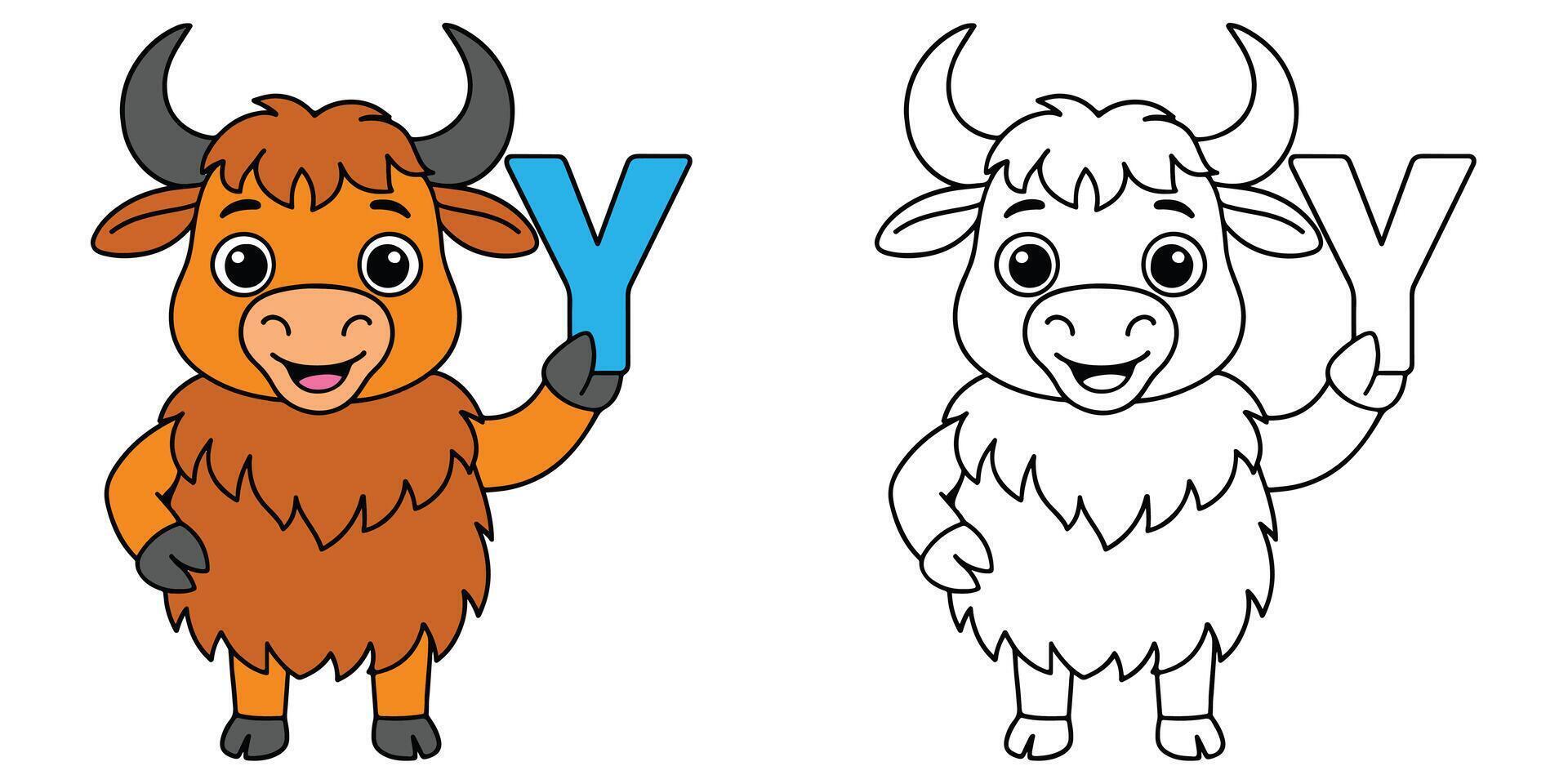 Cartoon animals holding the letter Y vector