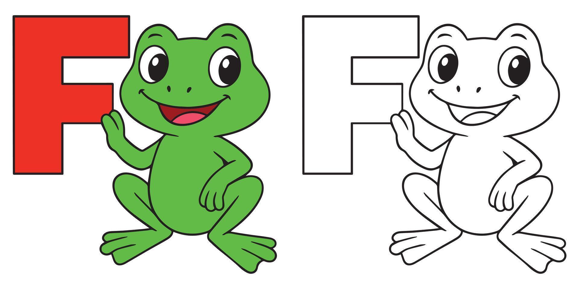 Frog characters with letter F vector