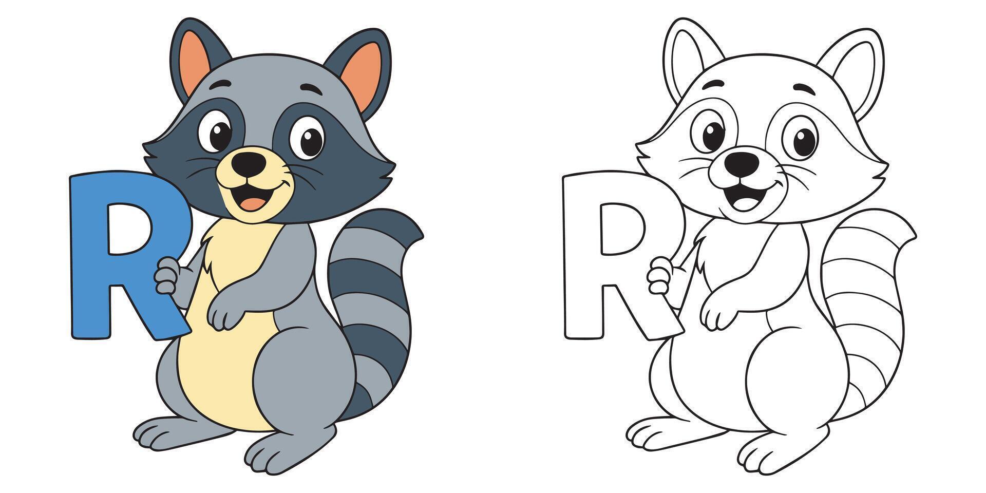 Raccoon holding letter R illustration vector