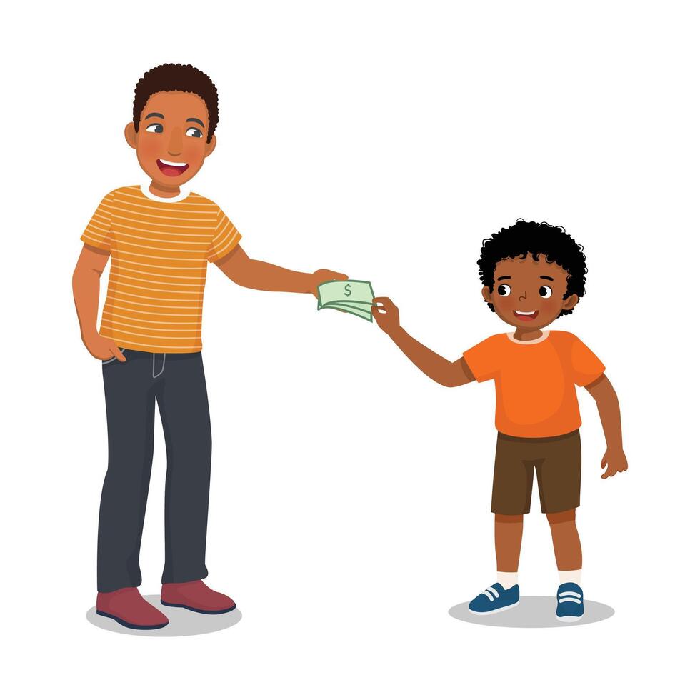 Child receiving money from adult vector