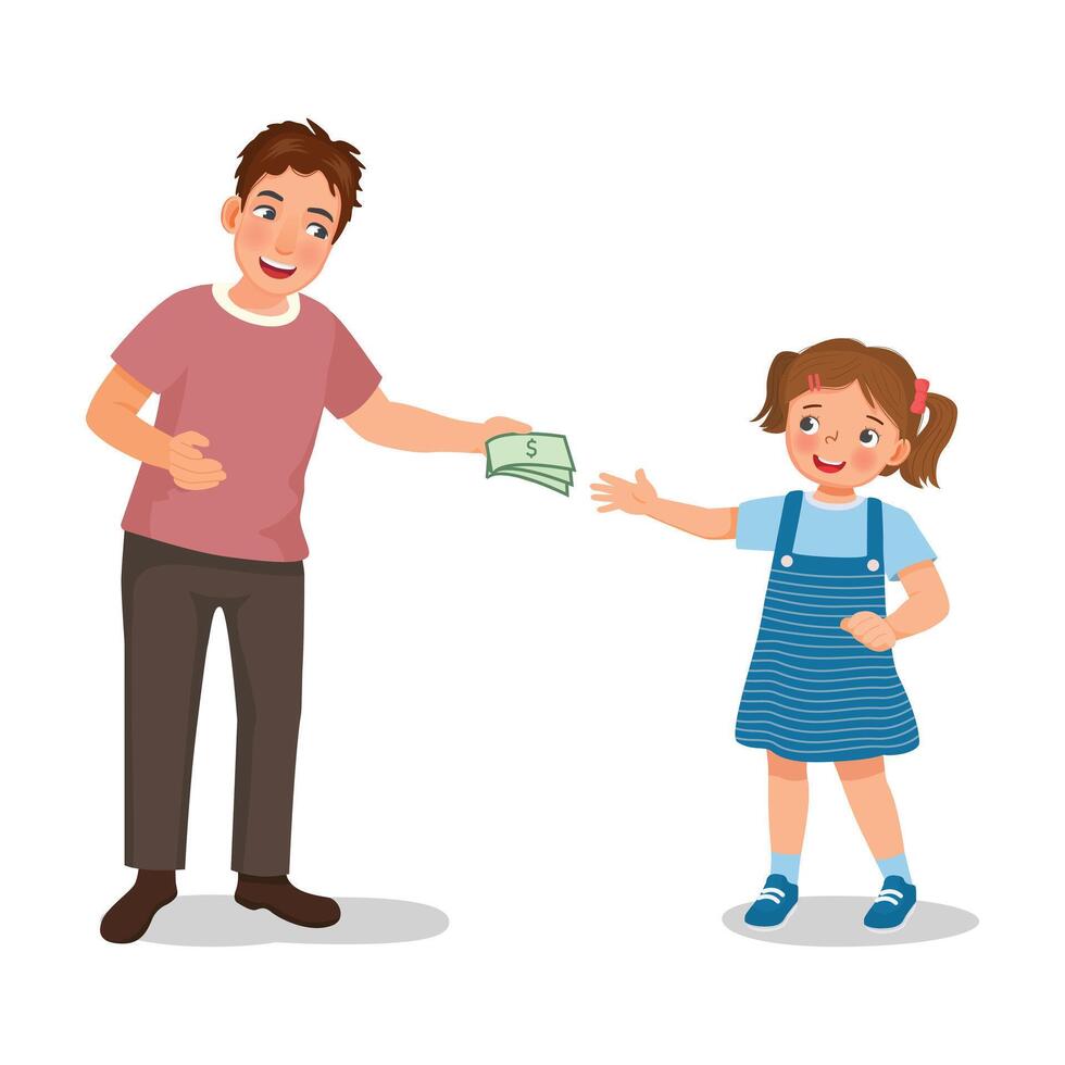 Father giving money to daughter vector