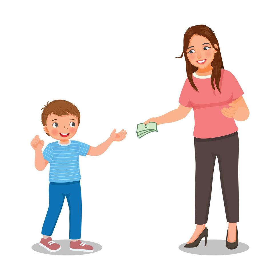 Child receiving money from parent vector