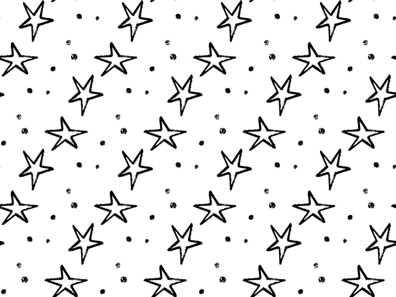 Seamless pattern with abstract hand drawn stars and dots. Rough crayon and brush stroke elements create a playful and expressive style. Perfect for modern textile prints, wrapping paper vector